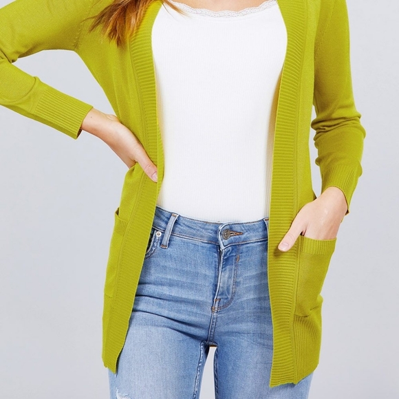 Lime Green Autumn Open Sweater Cardigan - Picture 2 of 4